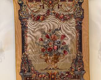 Point des Meurins French Gobelin Wall Hanging Tapestry in the Jardin Beaumesnil Design (47"H x 36"W)