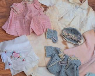 Antique doll clothes. LOTS OF VINTAGE CROCHETED BEDSPREADS, are 75%off