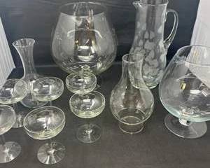 Lot 109  Vintage HandEtched Crystal Glassware Set