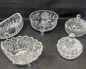 Lot 101  Vintage Crystal Glass Bowls and Covered Dishes Lot