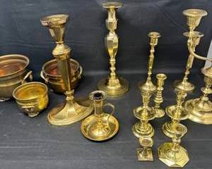 Lot 31  Vintage Brass Candle Holders and Bowls Collection