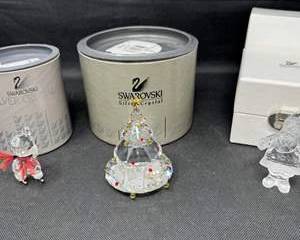 Lot 21  Swarovski Crystal Holiday Figurines Lot  Christmas Tree, Santa  Teddy Bear w Boxes