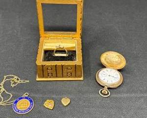 Lot 216  Antique Gold Filled Elgin Pocket Watch with Jewelry Lot