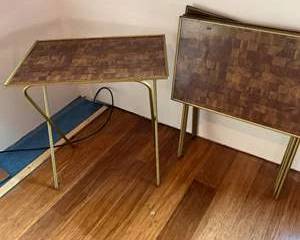 Lot 187  Vintage Brass and Wood Parquet Folding Tables