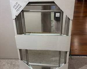 Lot 335  Decorative Silver Beaded Mirror with Solid Wood Frame