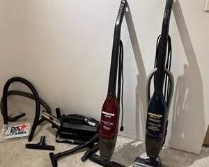 Lot 356  Lot of Hoover Upright and Canister Vacuum Cleaners with Accessories