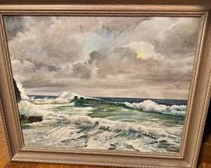 Lot 353  Signed Ocean Wave Seascape Painting by Leo C. Nicoll