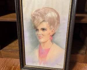 Lot 345  Vintage Framed Pastel Portrait of Woman