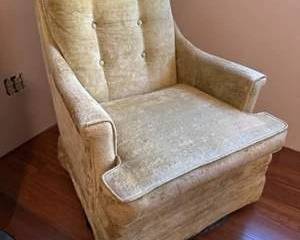 Lot 290  Vintage 1975 Upholstered Swiveling Rocking Armchair with Button Tufting