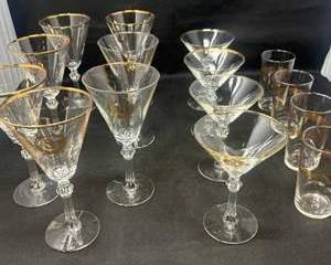 Lot 98  Vintage Cristal DArques Gold Trimmed Stemware Set