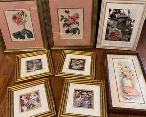 Lot 350  Vintage Floral Framed Art Prints Lot