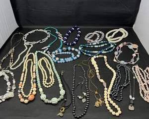 Lot 217  Vintage Beaded Necklace Collection  Mixed Styles and Materials