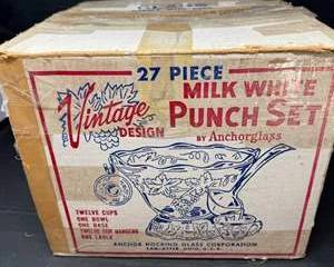 Lot 283  Vintage 27 Piece Milk White Punch Set by Anchor Hocking