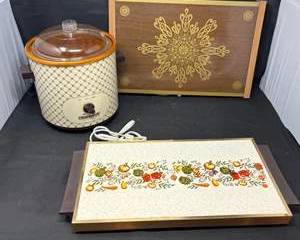 Lot 68  Vintage Rival CrockPot Slow Cooker and Retro Serving Trays Lot