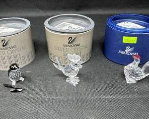 Lot 25  Swarovski Silver Crystal Bird Figurines 3Piece Lot w Boxes  Made in Austria