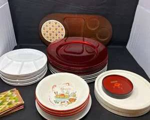 Lot 84  Vintage Assorted Dinnerware Lot Including Melamine and Ceramic Plates