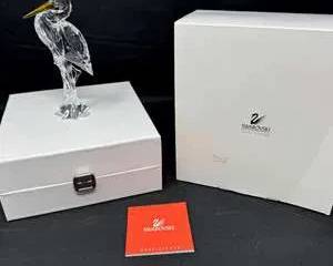 Lot 11  Swarovski Heron Crystal Figurine  Yellow Beak  Boxed w Certificate  Austria