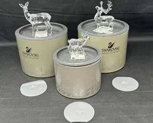 Lot 15  Swarovski Silver Crystal Deer  Reindeer Figurines 3  Original Boxes  Austria