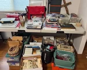 Lot 355  Assorted Craft Supplies Lot with Holiday Ribbon and Watercolor Pads