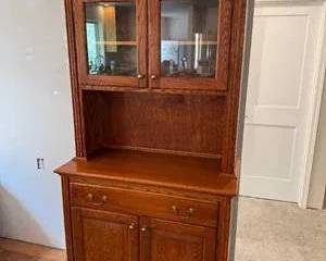 Lot 2  Solid Wood TwoPiece Hutch China Cabinet  Glass Doors  82 Tall