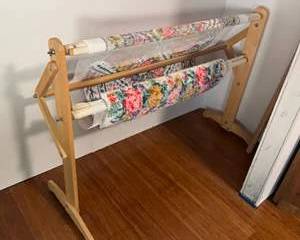 Lot 318  Vintage Wooden Tapestry or Rug Frame Stand with Floral Patterns