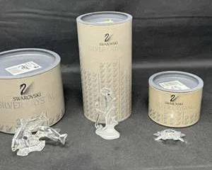 Lot 22  Swarovski Silver Crystal Sea Life Figurines  Dolphin, Seahorse  Crab 3Piece Lot