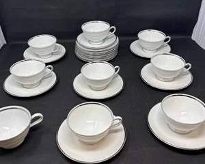Lot 122  Princess House Cameo Platinum China Tea Cups and Saucers Set