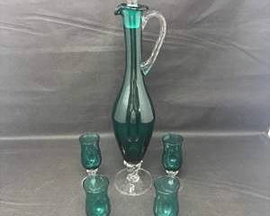 Lot 106  Vintage Blenko Glass Decanter Set with Four Glasses