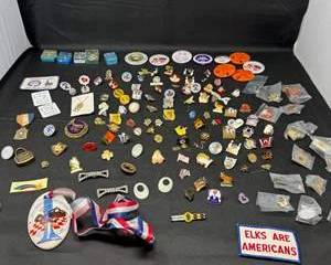 Lot 224  Vintage Collection of Elks and Bowling Pins Commemorative Pins and Medals