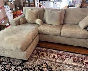 Lot 197  Beige Sectional Sleeper Sofa with Chaise Lounge