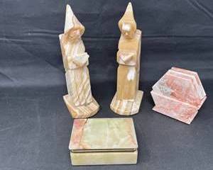 Lot 288  Vintage HandCarved Onyx Figures and Decorative Boxes