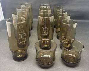 Lot 95  Vintage SmokeColored Glassware Set