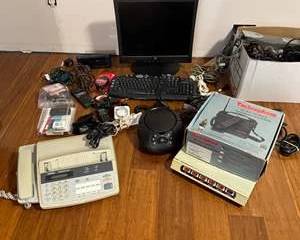 Lot 307  Vintage Electronics Auction Lot Including Fax Machine, Monitor, and Audio Equipment