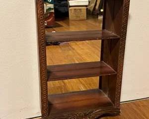 Lot 293  Vintage Wooden Wall Shelf with Mirror and Carved Detailing