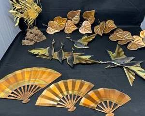 Lot 41  Vintage Copper Art Decor Lot featuring Fans, Birds, and Foliage