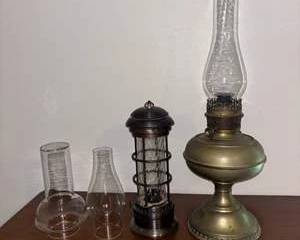Lot 329  Vintage Oil Lamps and Chimneys Auction Lot
