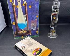Lot 42  Vintage Handblown Glass and Handturned Wood Art Weather Station and Magnetic Decisive Factor