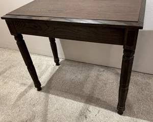 Lot 192  Vintage Dark Wood FlipTop Side Table with Storage