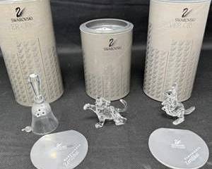 Lot 24  3Piece Swarovski Silver Crystal Figurine Lot  Bell, Cat  Kangaroo w Boxes