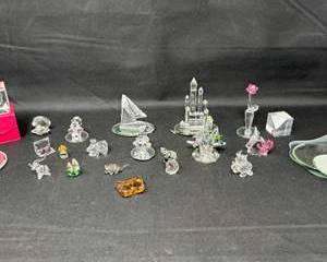 Lot 29 Sparkling Crystal Figurine Collection  Animals, Castle, Sailboat  Decorative Art Pieces