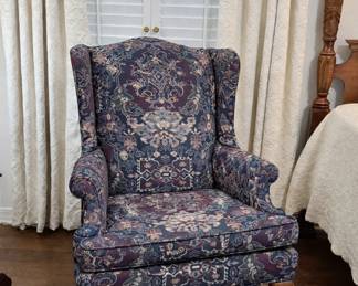 Tapestry fabric wing chair