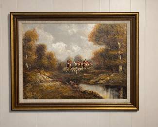 Signed oil on canvas fox hunt 