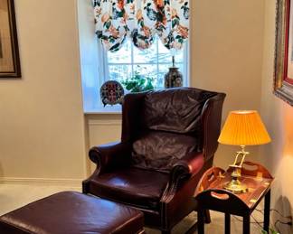Leather wingback chair and ottoman 