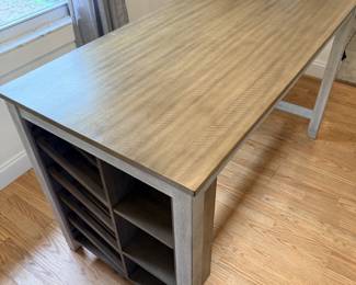 Center Island for kitchen with wine rack and two upholstered barstools