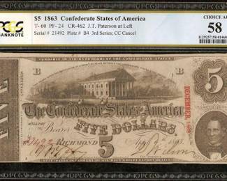 $5 Civil War Currency 1800s