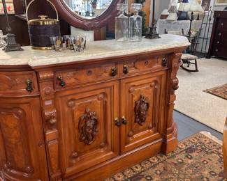 Wadsworth Estate, Geneseo NY Renaissance Revival Victorian marble top walnut buffet. Amazing.