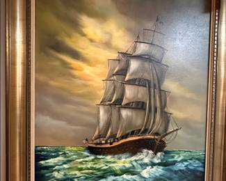 Oil on canvas, signed ship painting
