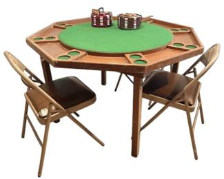 Poker Table w Poker Chips and Folding Chairs