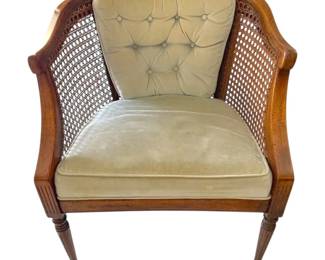Cane BarrelBack Armchair With Tufted Cushion