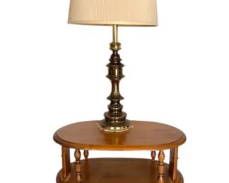 Early American Maple Oval Side Table Brass Lamp